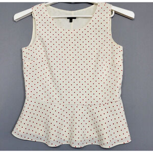 Talbots Peplum Tank Top Womens 4 Ivory Red Polka Dot Texture Zip Career Casual